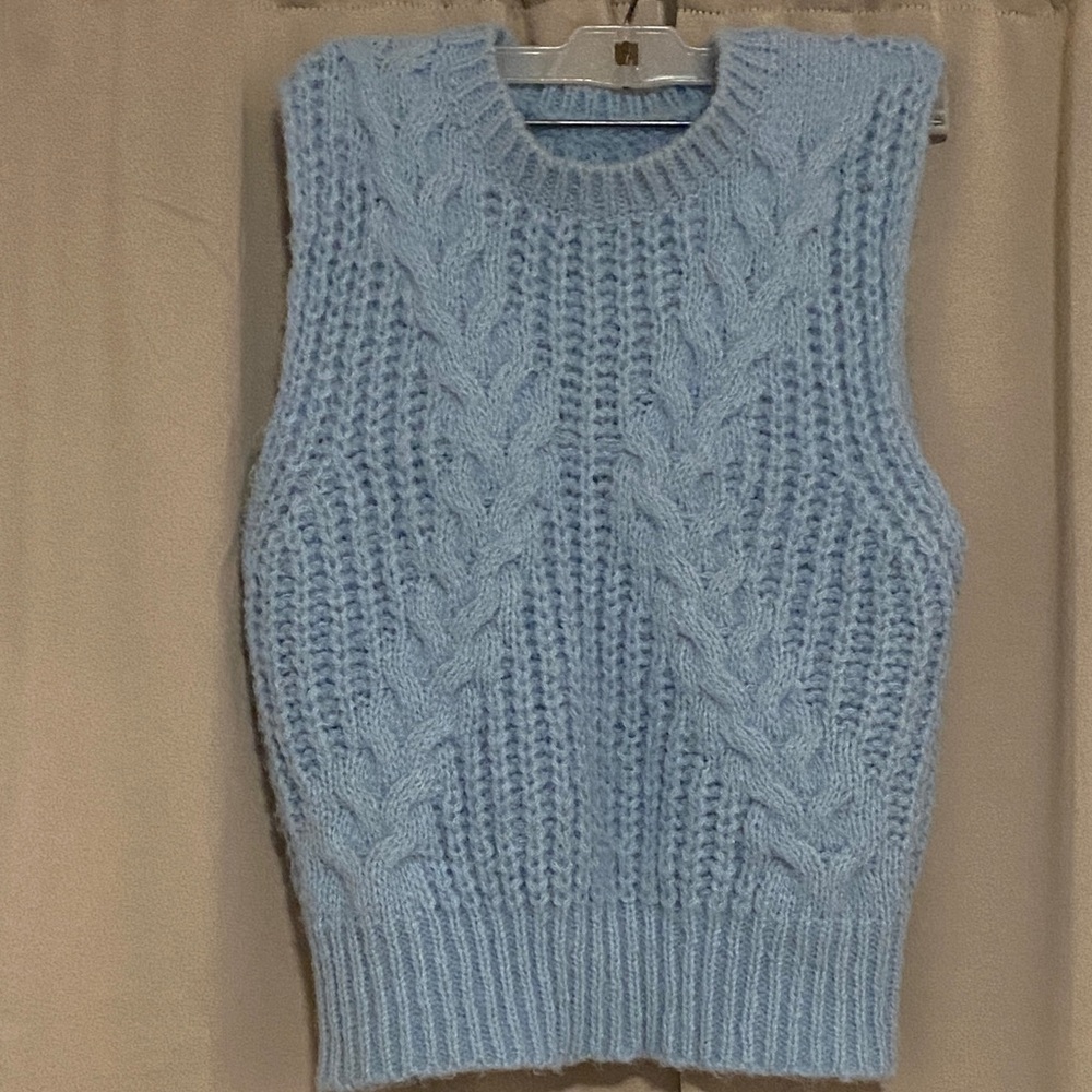 Cider Light Blue Cable Knit Sleeveless Sweater vest